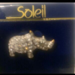 SOLEIL Vintage Rhinoceros MONET Gold Tone Rhinestone Crystals Brooch